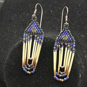 Porcupine Quills Drop Dangle Beaded Earrings